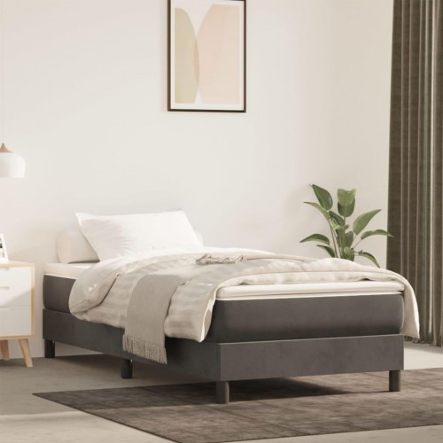 Springmadras med pocketfjedre medium 100x220x20 cm fløjl mørkegrå
