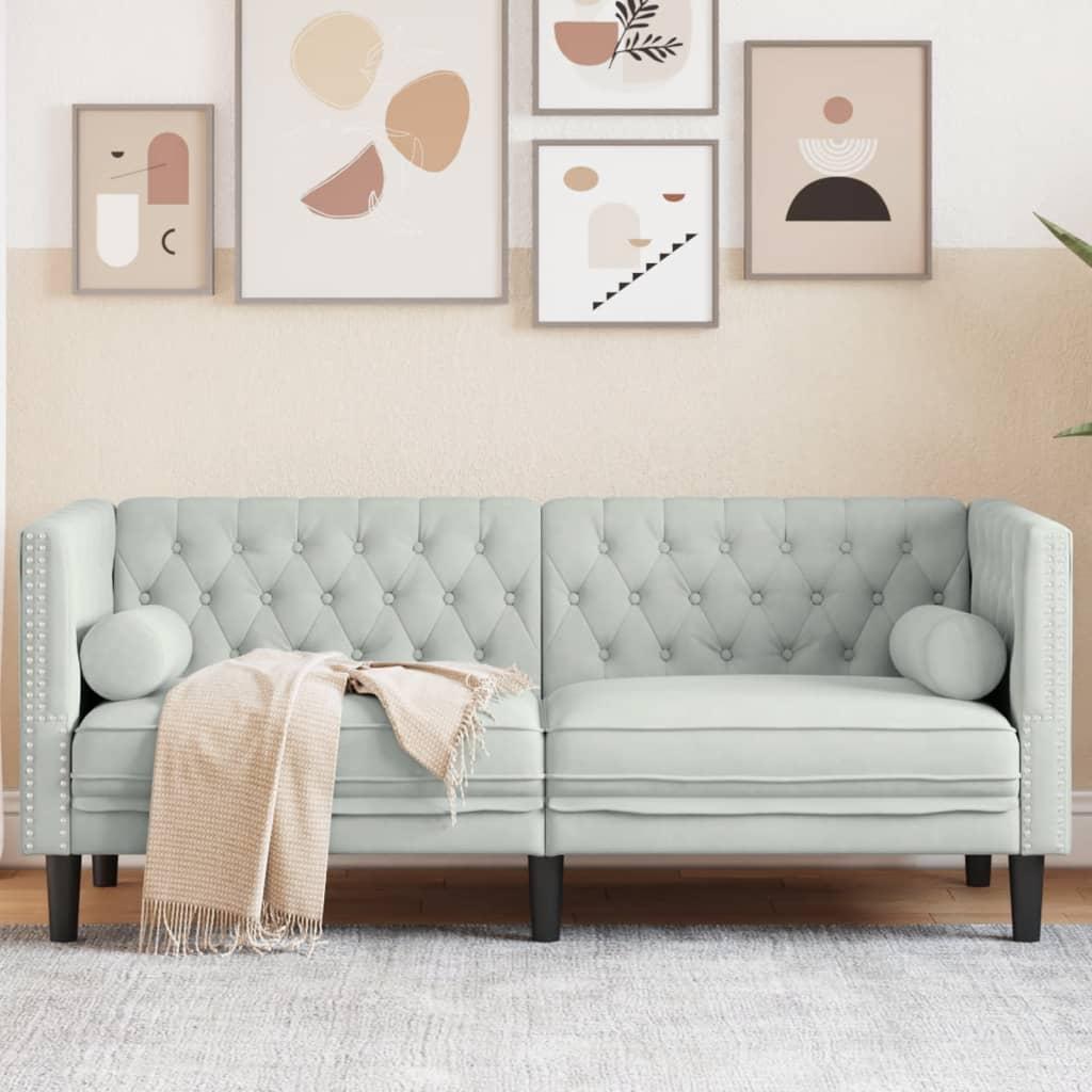 2 Personers Chesterfield Sofa Med Bolsterpuder Fløjl Lysegrå