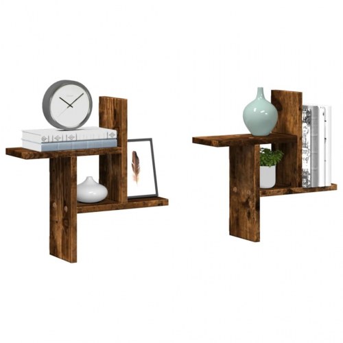 Væghylder 2 stk. 38×12×38 cm i konstrueret træ - røget egetræ