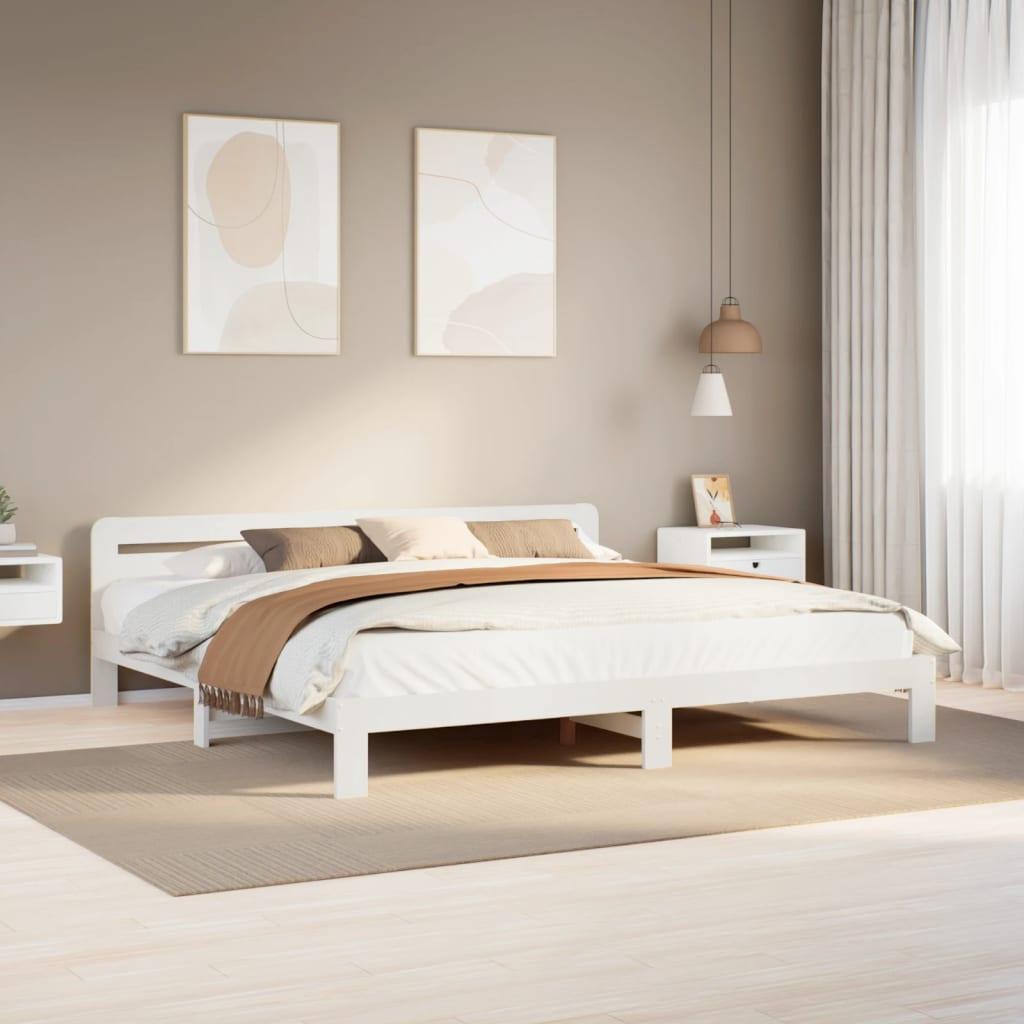 Sengeramme 180x200 cm i massivt fyrretræ - hvid med lamelbund