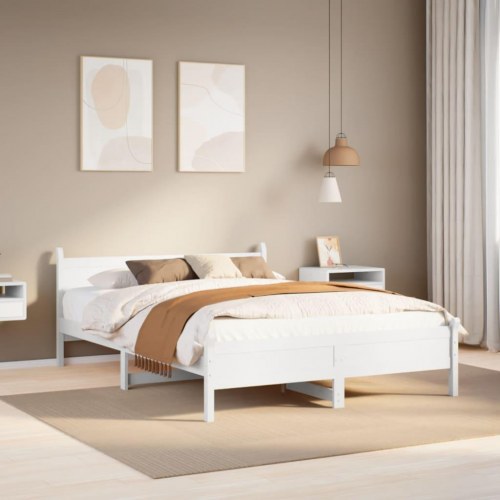 Sengeramme 140x200 cm i massivt fyrretræ - hvid