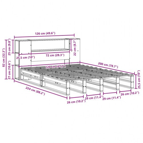 Seng med reol uden madras 120x200 cm massivt træ