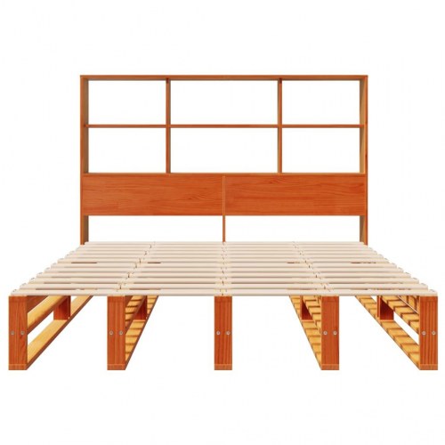 Seng med reol uden madras 160x200 cm massivt træ gyldenbrun