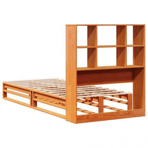 Sengeramme med reolgavl 75 x 190 cm i massivt fyrretræ - gyldenbrun