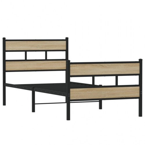 Sengeramme 90x200 cm i metal - sort/sonoma-eg