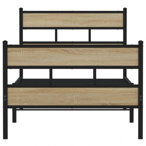 Sengeramme 90x200 cm i metal - sort/sonoma-eg