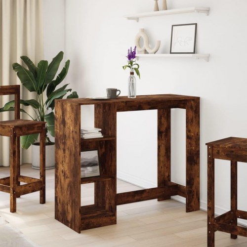 Barbord med hylde 124 x 46 x 103,5 cm - røget egetræ