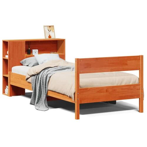 Seng med reol uden madras 90x190 cm massivt fyrretræ gyldenbrun