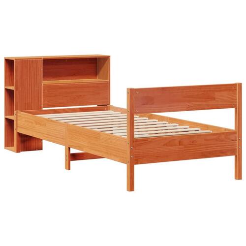Seng med reol uden madras 90x190 cm massivt fyrretræ gyldenbrun