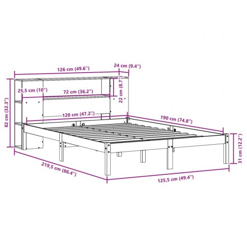 Seng med reol uden madras 120x190 cm massivt fyrretræ