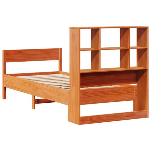 Sengeramme med bogreol 75 x 190 cm - gyldenbrun