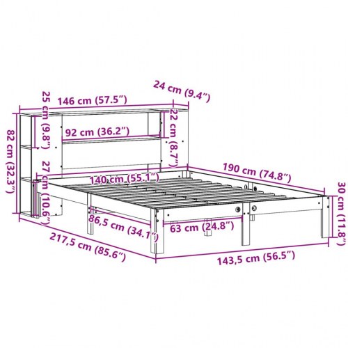 Sengeramme med reolgavl uden madras 140 x 190 cm - hvid
