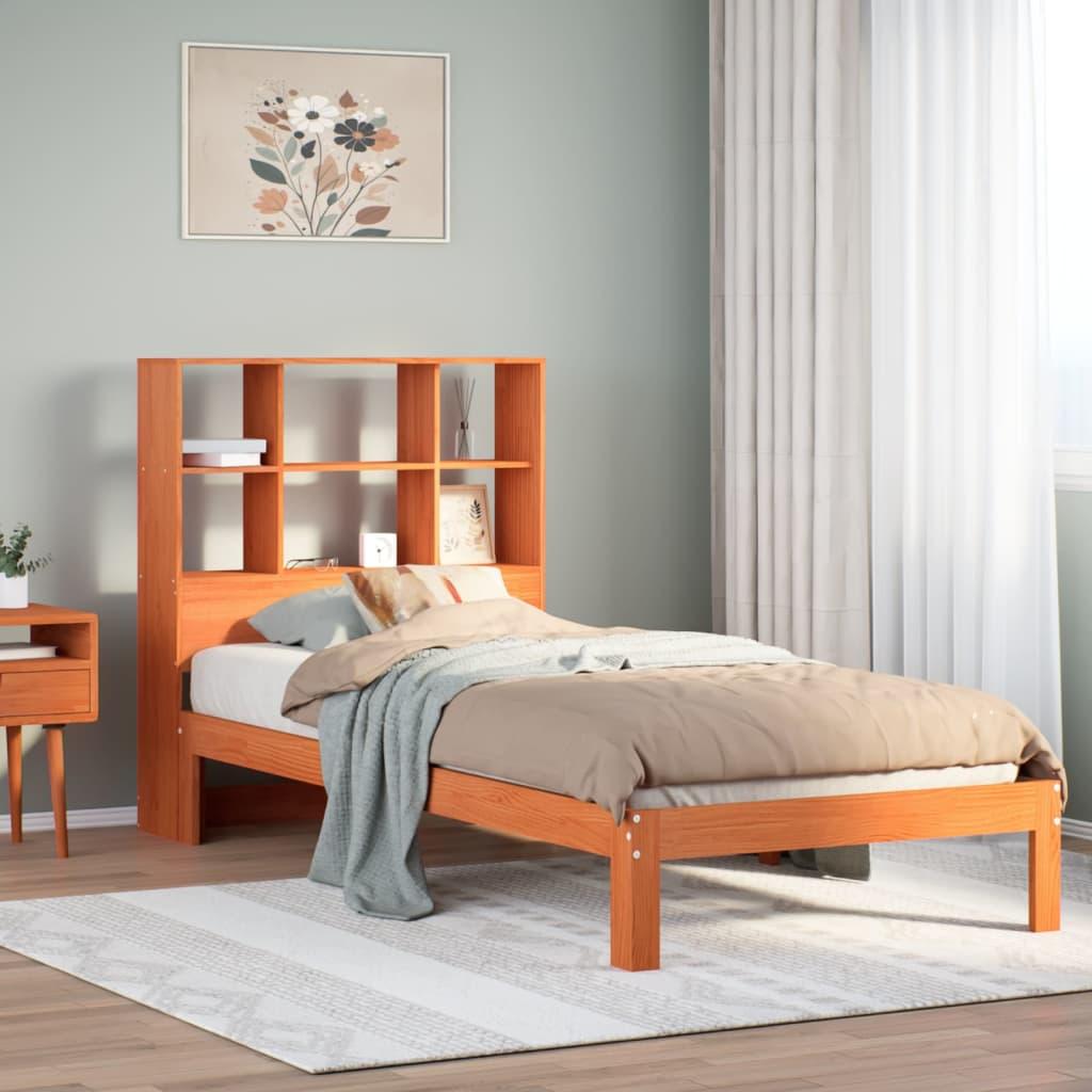 Seng med reol uden madras 90x190 cm massivt fyrretræ gyldenbrun