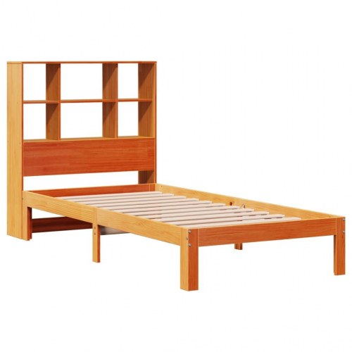 Seng med reol uden madras 90x190 cm massivt fyrretræ gyldenbrun