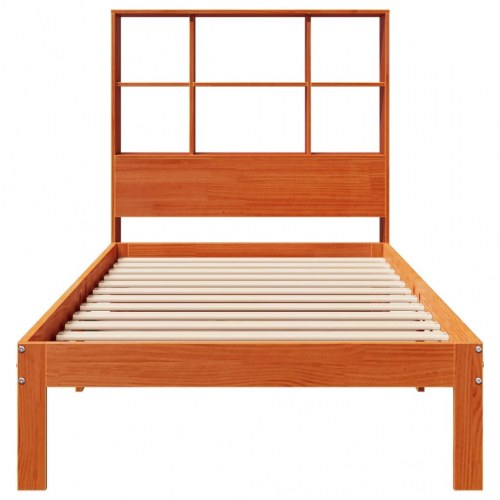 Seng med reol uden madras 90x190 cm massivt fyrretræ gyldenbrun