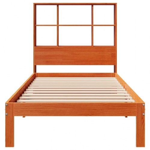 Seng med reolgavl 100 x 200 cm i massivt fyrretræ - gyldenbrun