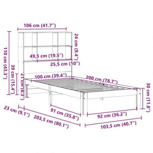 Seng med reolgavl 100 x 200 cm i massivt fyrretræ - gyldenbrun