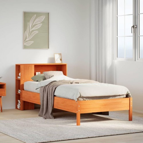 Seng med reolgavl 100 x 200 cm uden madras - massivt fyrretræ, gyldenbrun