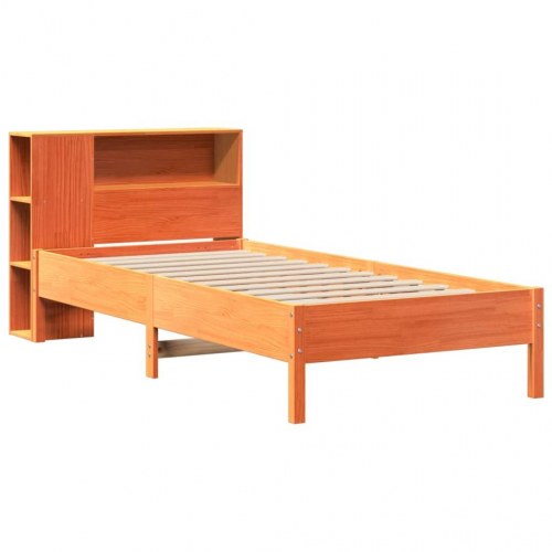 Seng med reolgavl 100 x 200 cm uden madras - massivt fyrretræ, gyldenbrun