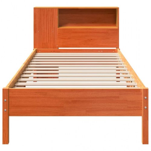 Seng med reolgavl 100 x 200 cm uden madras - massivt fyrretræ, gyldenbrun