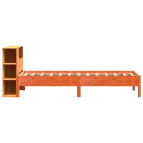 Seng med reolgavl 100 x 200 cm uden madras - massivt fyrretræ, gyldenbrun