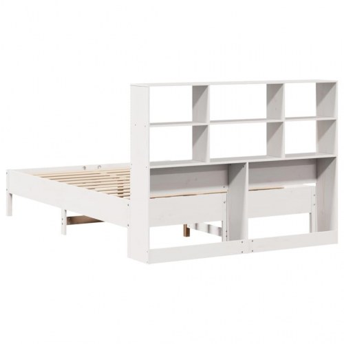 Seng med reol uden madras 120x200 cm massivt fyrretræ hvid