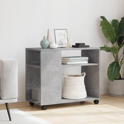 Sidebord med hjul 70x35x60 cm konstrueret træ betongrå