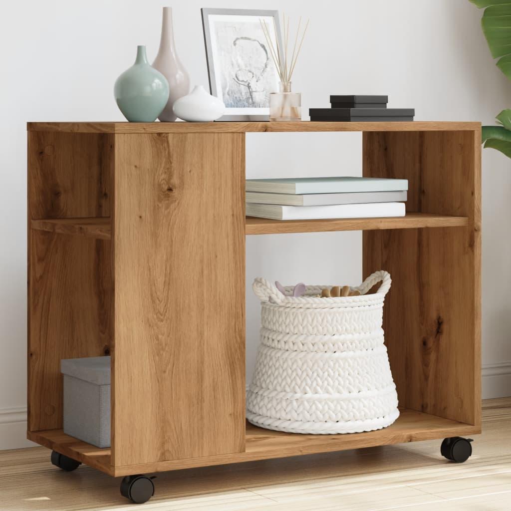 Sidebord med hjul 70x35x60 cm konstrueret træ egetræsfarve
