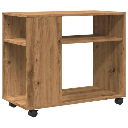 Sidebord med hjul 70x35x60 cm konstrueret træ egetræsfarve