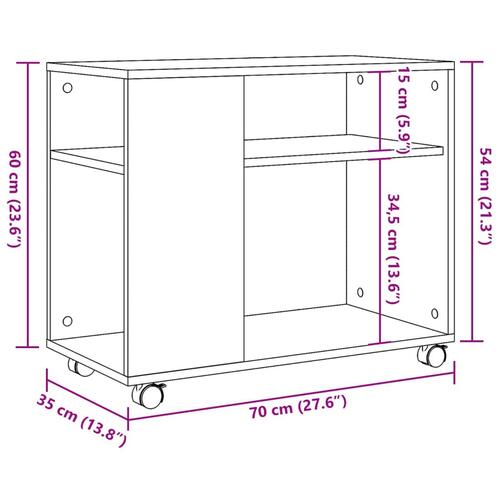 Sidebord med hjul 70x35x60 cm konstrueret træ egetræsfarve
