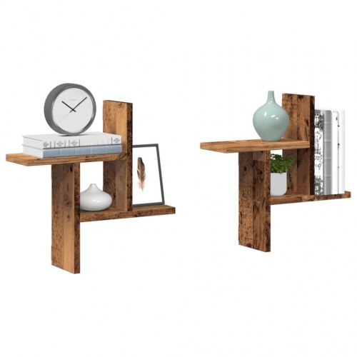 Væghylder 2 stk. 38×12×38 cm i konstrueret træ - gammelt træ-look