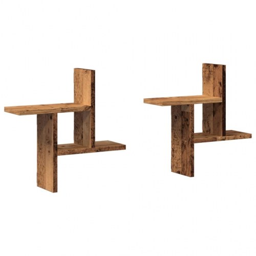 Væghylder 2 stk. 38×12×38 cm i konstrueret træ - gammelt træ-look