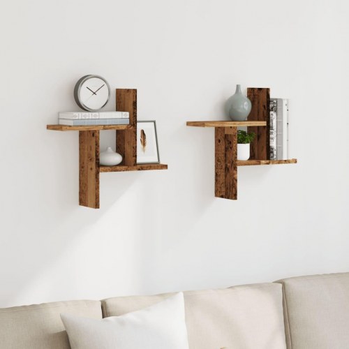 Væghylder 2 stk. 38×12×38 cm i konstrueret træ - gammelt træ-look