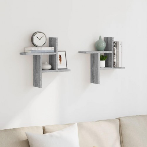 Væghylder 2 stk. - 38 × 12 × 38 cm i konstrueret træ, grå sonoma-eg