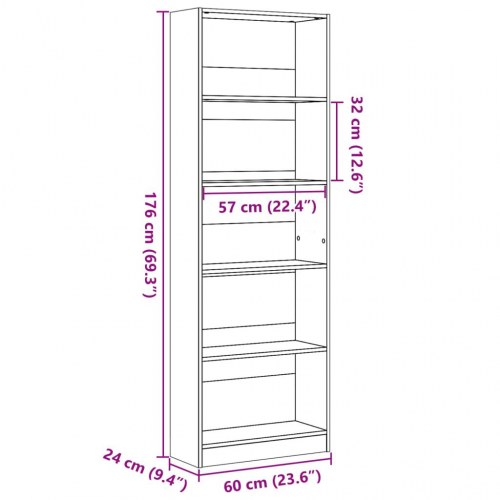 Bogreol hvid 60x24x176 cm konstrueret træ