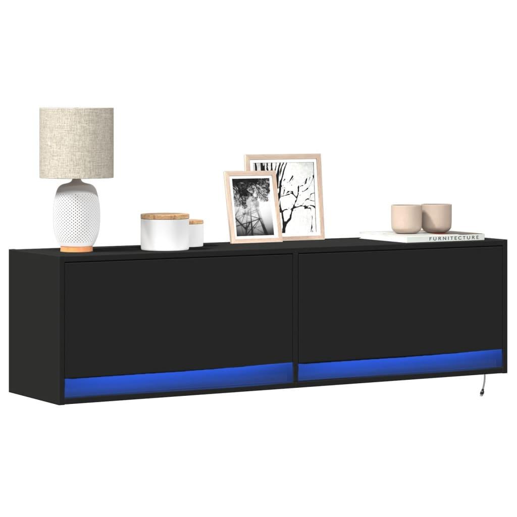 Væghængt Tv Bord Med Led Lys 140x31x38 Cm Sort