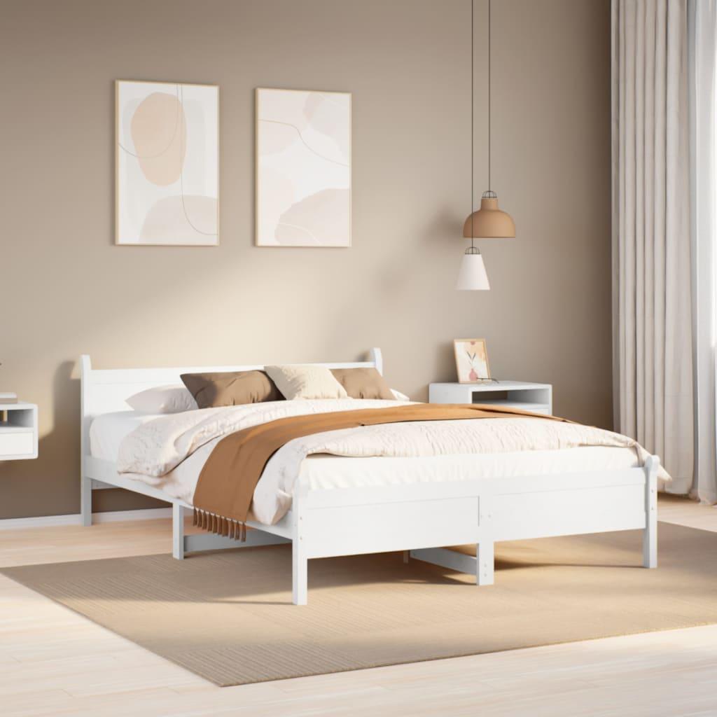 Sengeramme Uden Madras Massivt Fyrretræ - Hvid / 140 x 190 cm
