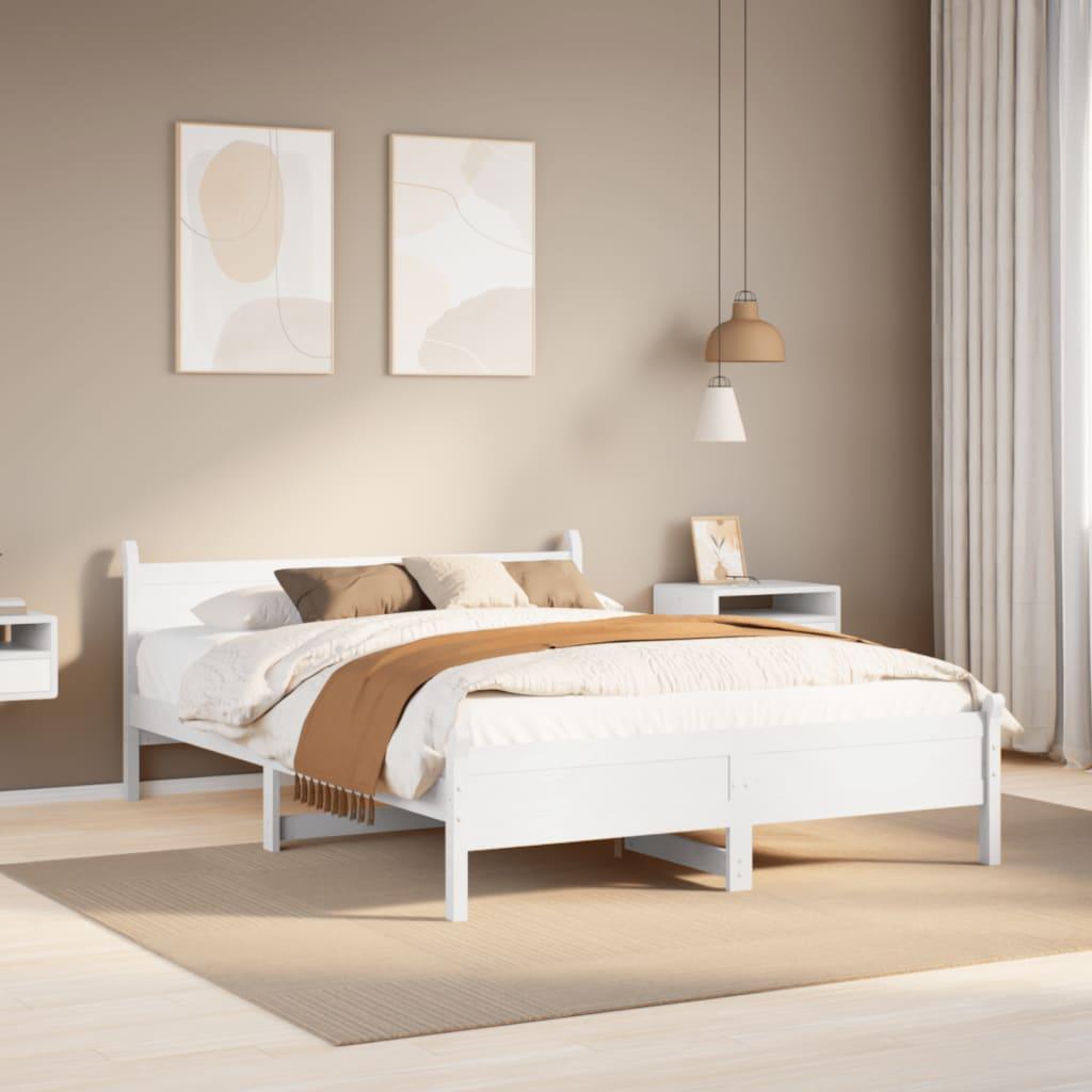 Sengeramme Uden Madras Massivt Fyrretræ - Hvid / 150 x 200 cm
