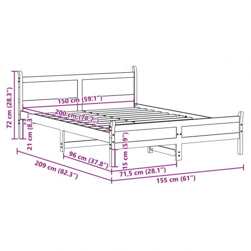 Sengeramme 150 x 200 cm i massivt fyrretræ - hvid