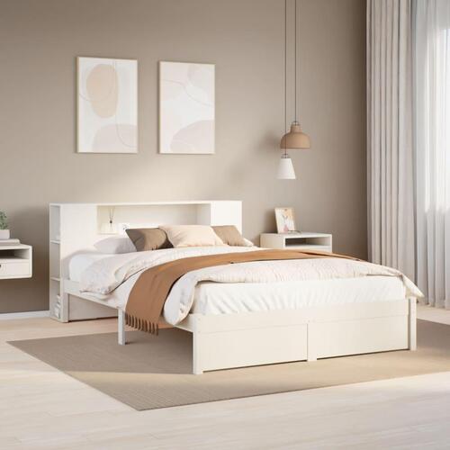 Seng med reol uden madras 150x200 cm massivt fyrretræ hvid
