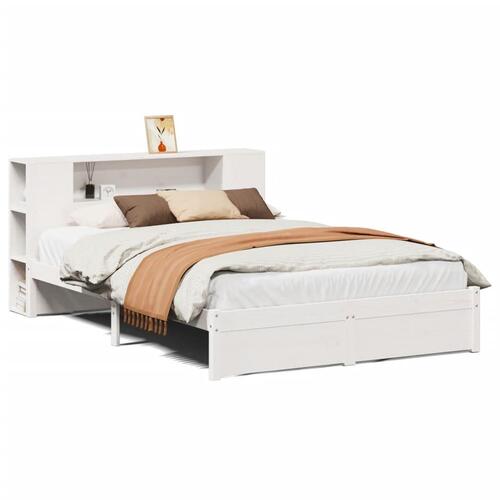 Seng med reol uden madras 150x200 cm massivt fyrretræ hvid