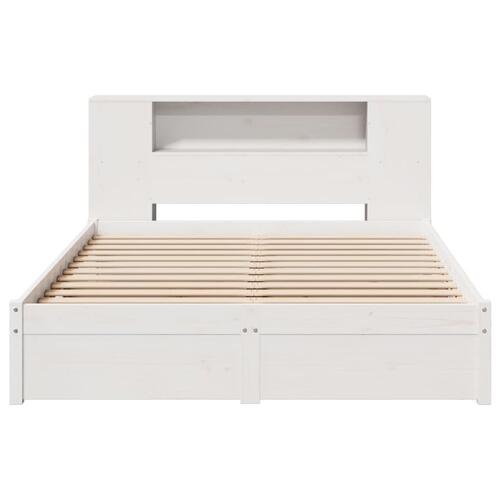 Seng med reol uden madras 150x200 cm massivt fyrretræ hvid