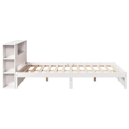 Seng med reol uden madras 150x200 cm massivt fyrretræ hvid