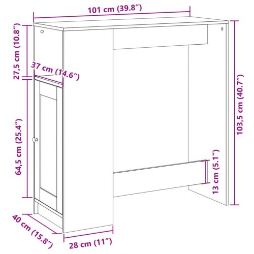 Barbord med opbevaring 101 x 40 x 103,5 cm - hvid