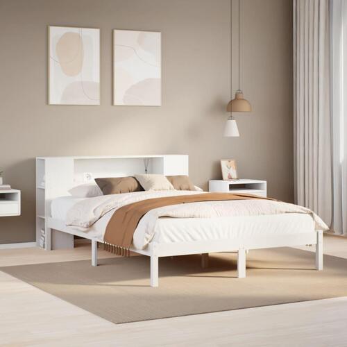 Seng med reol uden madras 150x200 cm massivt fyrretræ hvid