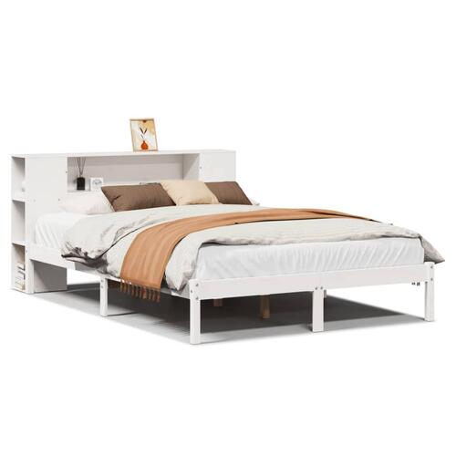 Seng med reol uden madras 150x200 cm massivt fyrretræ hvid