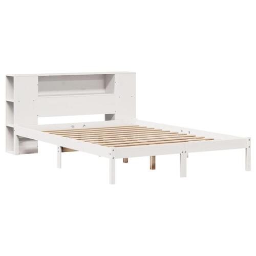 Seng med reol uden madras 150x200 cm massivt fyrretræ hvid