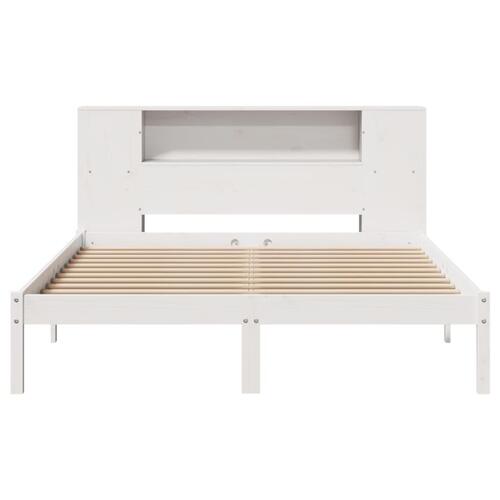 Seng med reol uden madras 150x200 cm massivt fyrretræ hvid