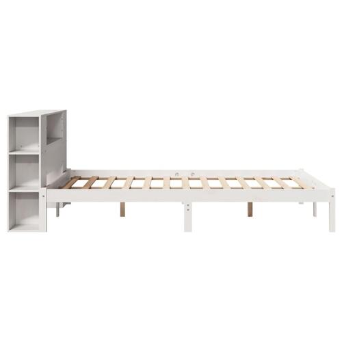 Seng med reol uden madras 150x200 cm massivt fyrretræ hvid