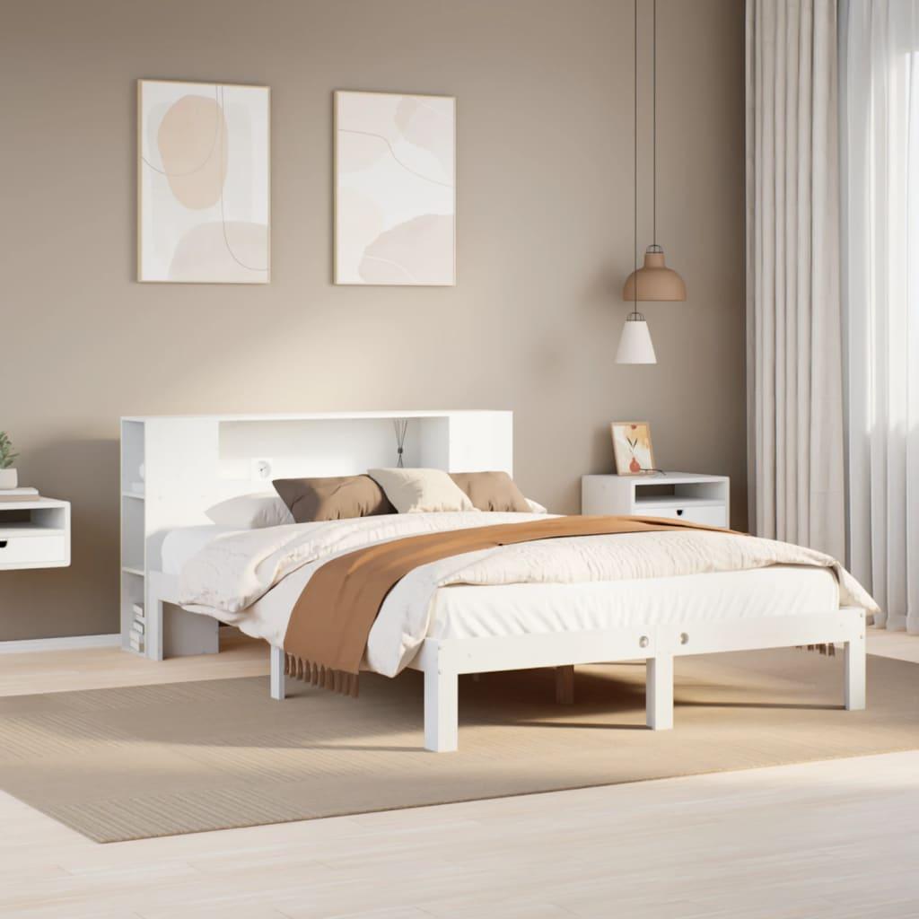 Seng med reol uden madras 140x200 cm massivt fyrretræ hvid
